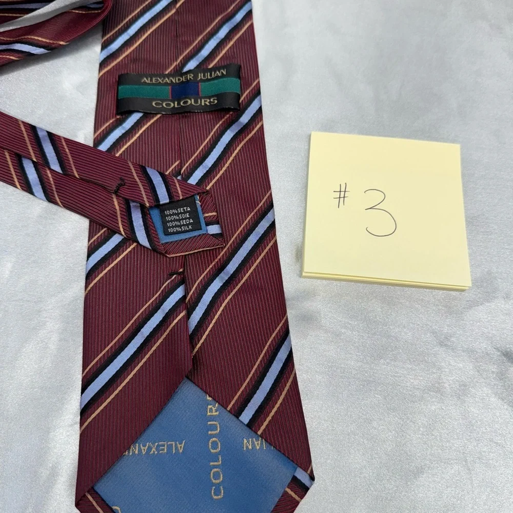 Alexander Julian Colours Burgundy & Blue Striped Men’s Tie 100% Silk